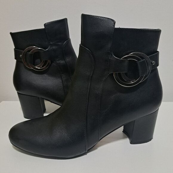Karl Lagerfeld Paris Elegant Goth Leather Block Heel Ankle Boots Size 7.5 Black - Picture 14 of 15